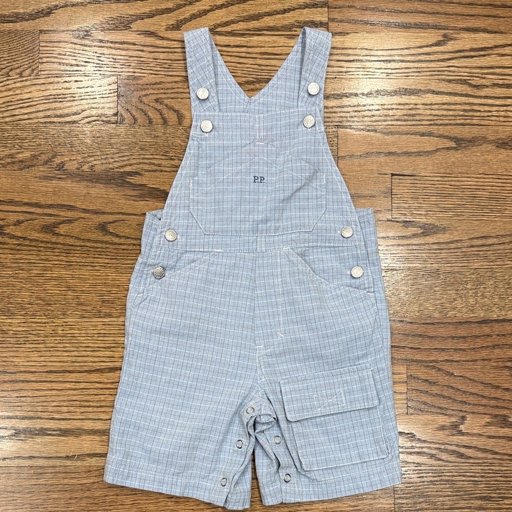 Petit Patapon Boy’s Blue Plaid Overalls Size 18M